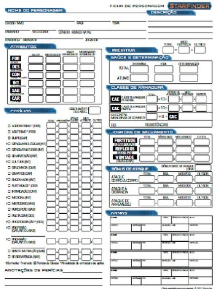 Ficha de Personagem e Espaçonave - Starfinder